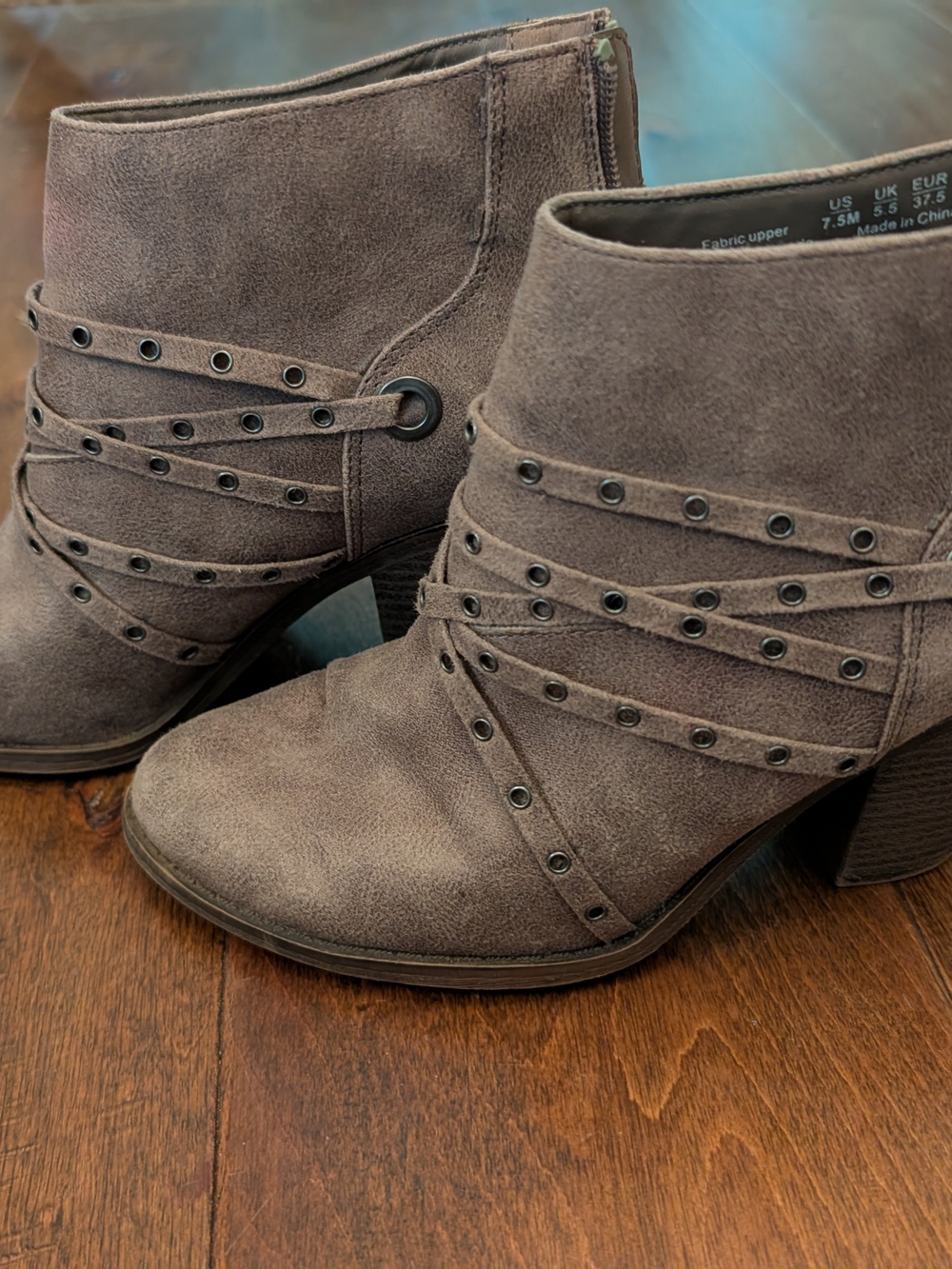 Women’s Suede Ankle Bootie with Studded Strap Detail - Gray